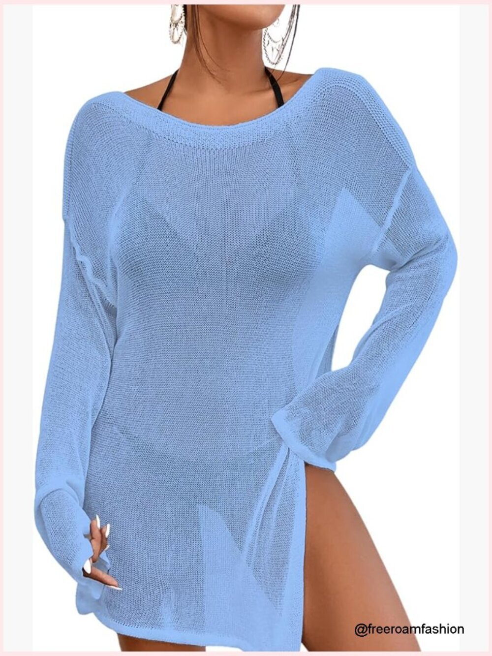 Crochet Cover Up Bathing Suit Cover Up Dress Mesh Beach Top Long Sleeve Sheer